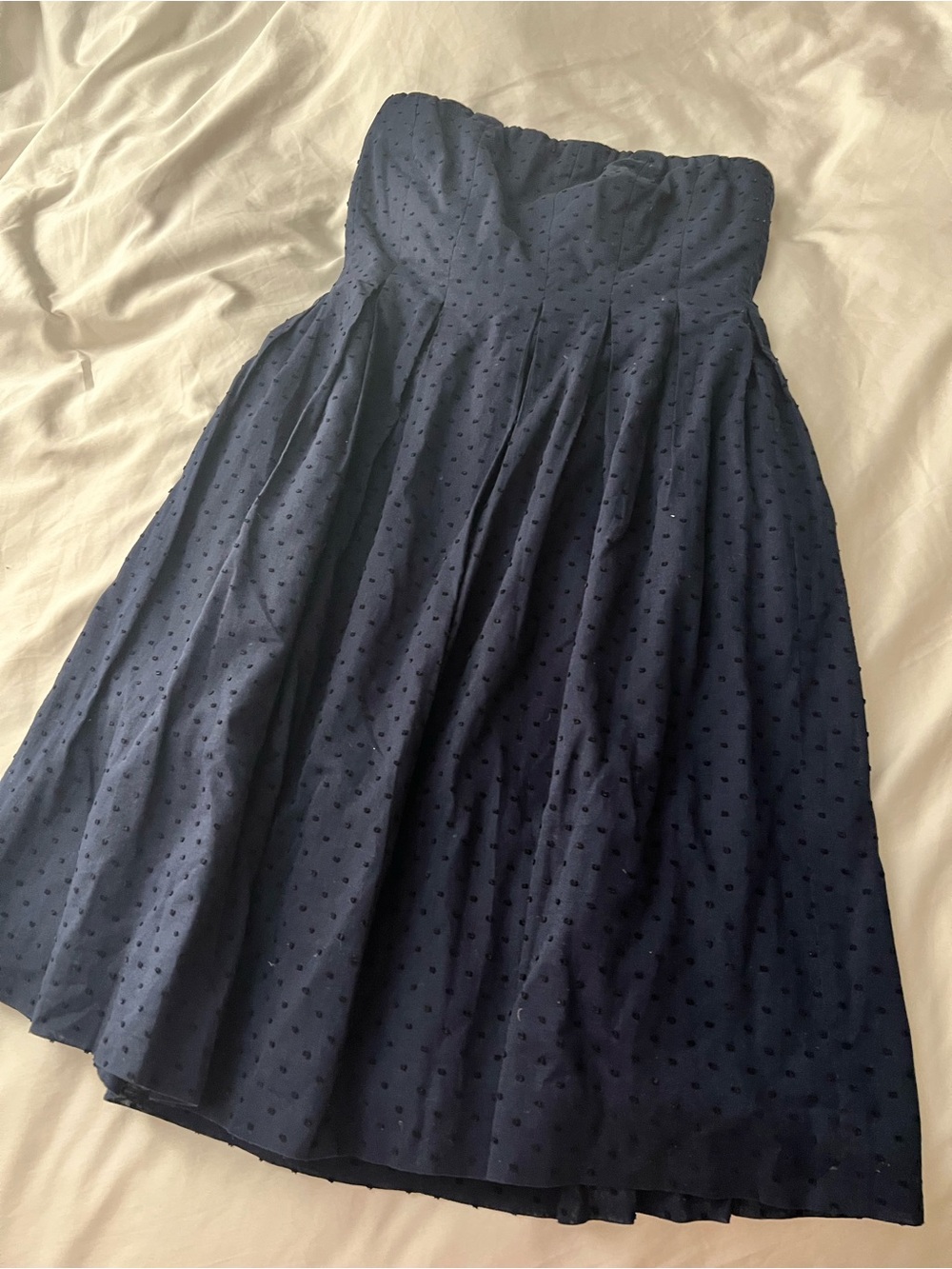 J. Crew Strapless Navy Swiss Dot Full Skirt Dress